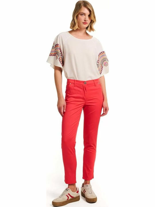 Women's Fabric Trousers Slim Fit Orange