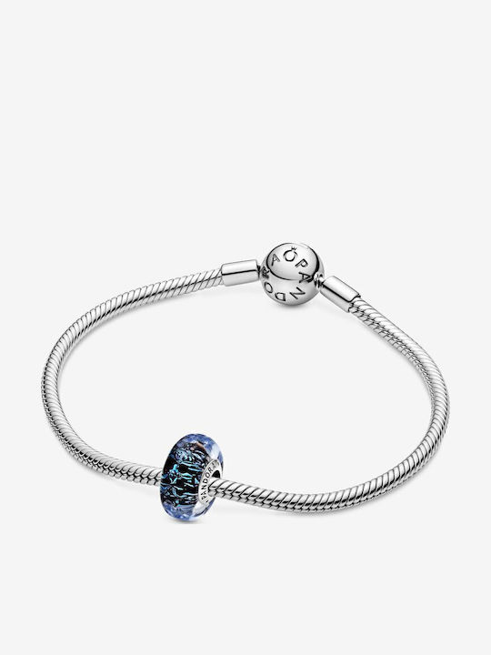 Pandora Wavy Murano Glass Ocean Charm In Silver Navy Blue