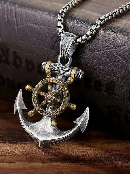 Pendant Necklace Anchor Rudder In Silver Gold Tone Molfs