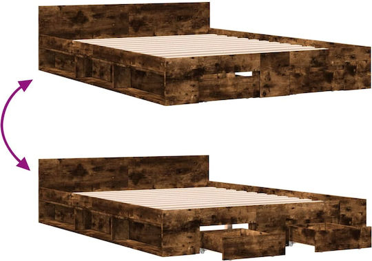 Kids Bed Classic Semi Double with Storage Space Brown for Mattress 120x190cm