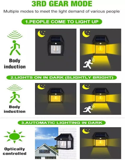 Wall Mounted Solar Light 1W Warm White 3000K with Motion Sensor IP65