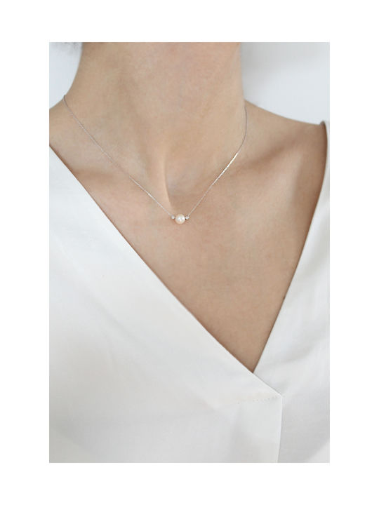 Necklace in white gold 14K Pearl diamond necklace