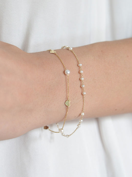 Armband Gold 14K Herz Perle