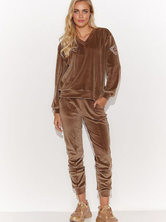 Makadamia Damen-Sweatpants-Set Schwarz Samt