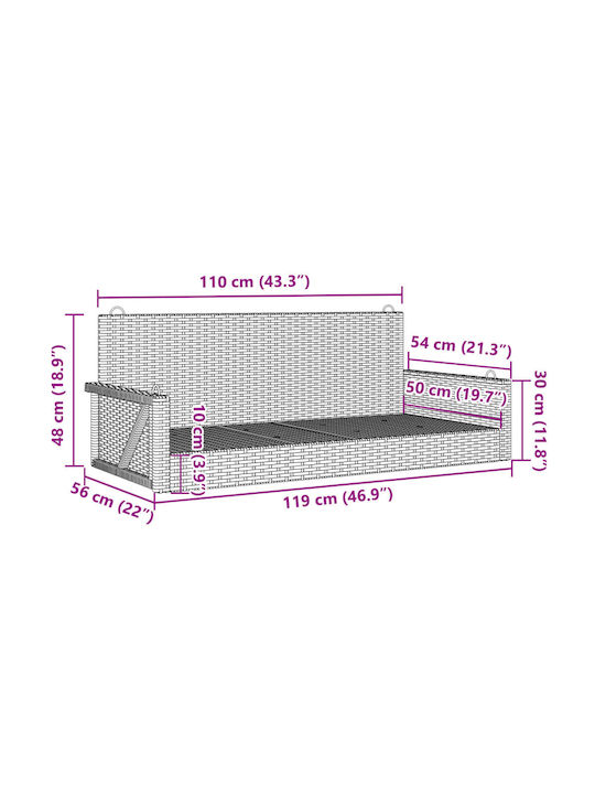 Fabric Swing Black with 110kg Maximum Weight Capacity L119xW56xH48cm