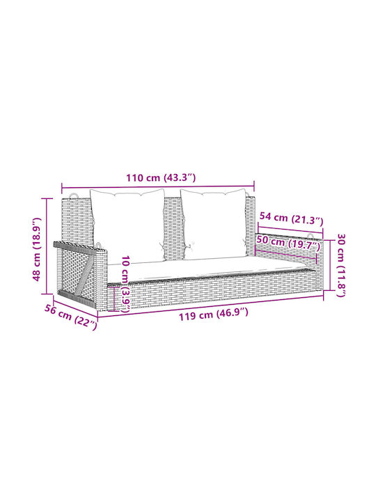 Rattan Swing Black with 110kg Maximum Weight Capacity L119xW56xH48cm