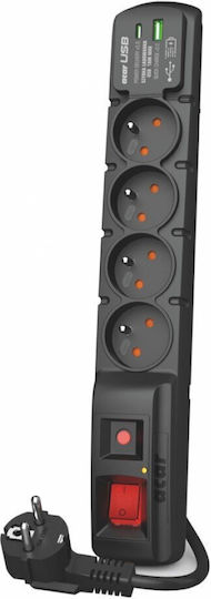 Acar Πολύπριζο Aσφαλείας 4 Θέσεων με 1 USB-A, 1 USB-C και Καλώδιο 3m Γαλλίας (Type E)