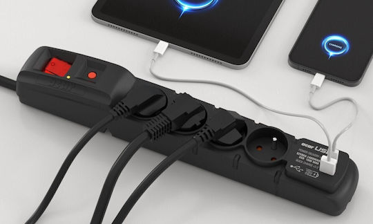 Acar Πολύπριζο Aσφαλείας 4 Θέσεων με 1 USB-A, 1 USB-C και Καλώδιο 3m Γαλλίας (Type E)
