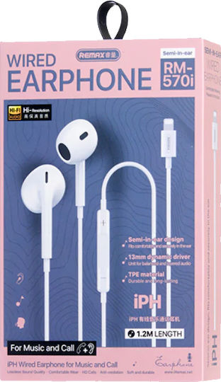 Remax RM-575i In-ear Handsfree Ακουστικά με Βύσμα Lightning Λευκό