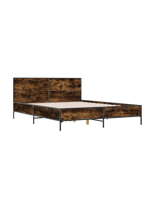 Double Wooden Brown Bed with Slats for Mattress 160x200cm