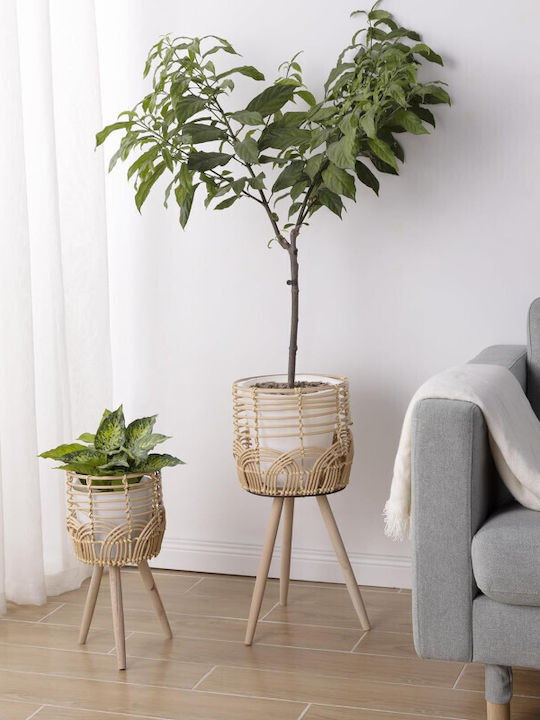 Navaris Planter Rattan Beige with Stand