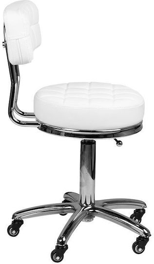 Salon Stools Τροχήλατο Σκαμπό με Πλάτη και Ύψος 50εκ. Λευκό