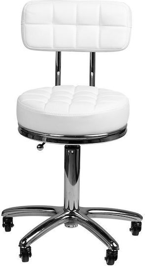 Salon Stools Τροχήλατο Σκαμπό με Πλάτη και Ύψος 50εκ. Λευκό