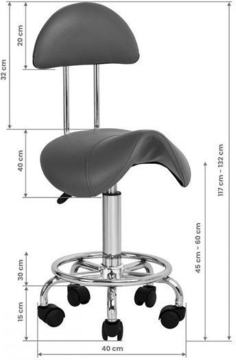 Salon Stools Τροχήλατο Σκαμπό με Πλάτη Γκρι