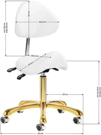 Salon Stools Wheeled Stool with Backrest Gold white-0147847