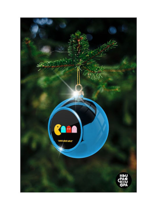 Pacman Waka Waka Waka Christmas Hanging Ball Ornament Plastic Blue With Gold Dust With Beads Blue