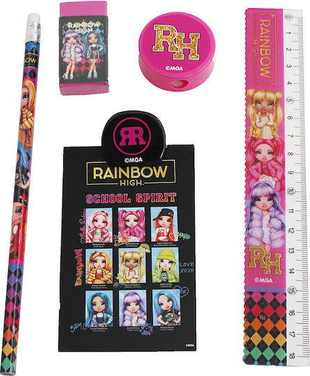 Gim Rainbow High Kinder Schreibwarenset mit Bleistift, Spitzer, Radiergummi, Lineal und Bleistiftbox