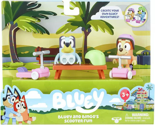 Set 2 figurine Bluey Bingo Scooter Fun 6 piese 3 ani+