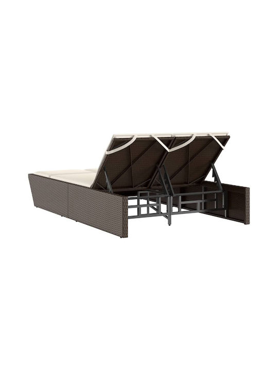 Sunbed Double Rattan with Cushion Brown 110x200cm.