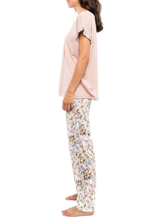 Pink Label Sommerliches Damen-Set Schlafanzug & Pyjamas für Damen Baumwollene Gelbe