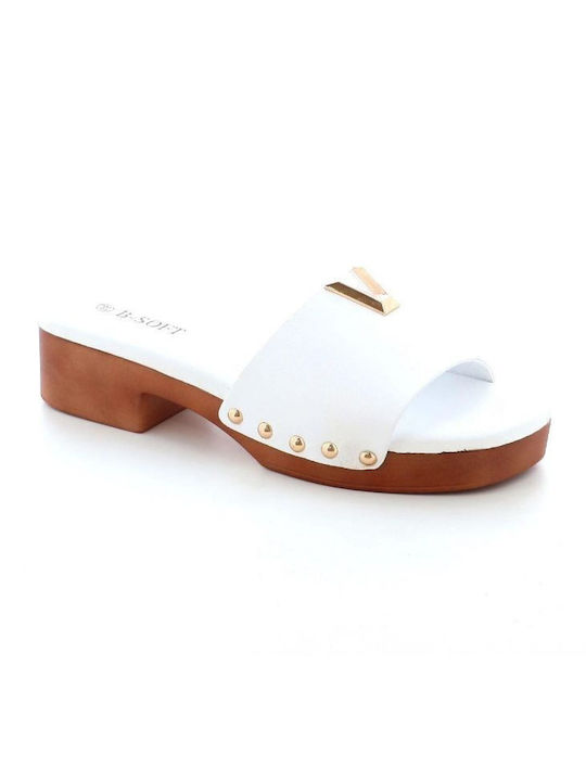 B-Soft Heel Leather Mules White