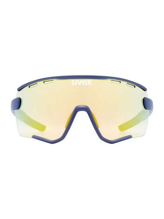 Uvex Sportstyle Men's Sunglasses with Blue Plastic Frame and Yellow Mirror Lens S5330044416