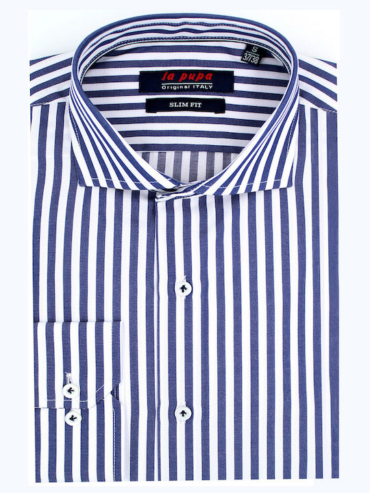 La Pupa Men's Shirt Long Sleeve Cotton Striped Blue