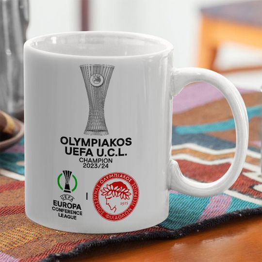 Koupakoupa Olympiacos Uefa Europa Conference League Champion 2023/24 Κούπα Κεραμική Λευκή 330ml