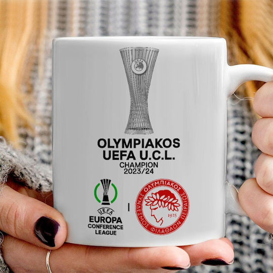 Koupakoupa Olympiacos Uefa Europa Conference League Champion 2023/24 Κούπα Κεραμική Λευκή 330ml