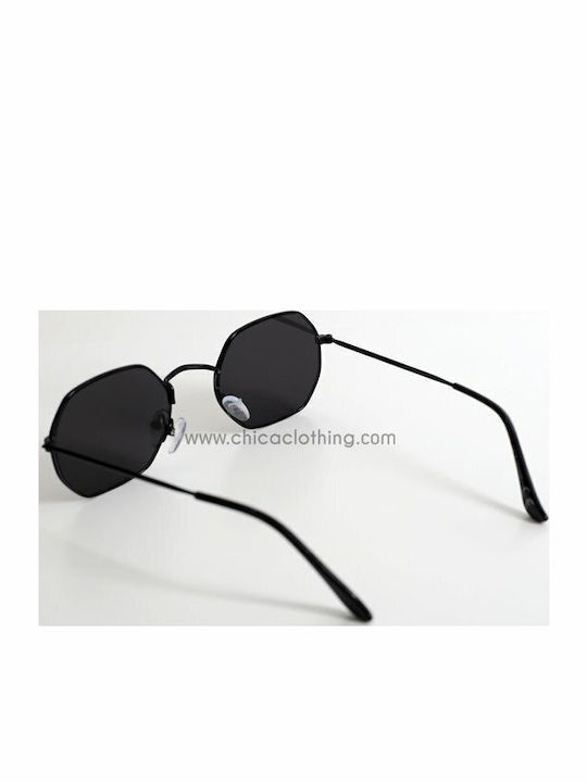 Looks Style Eyewear Unisex Γυαλιά Ηλίου με Μαύρο Μεταλλικό Σκελετό και Μαύρο Φακό 42lak-03066