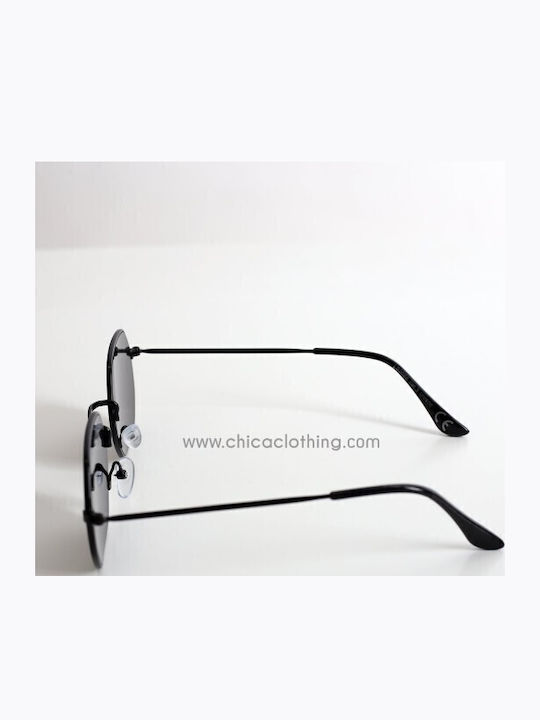 Looks Style Eyewear Unisex Γυαλιά Ηλίου με Μαύρο Μεταλλικό Σκελετό και Μαύρο Φακό 42lak-03066