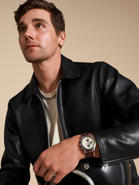 Fossil Sport Ανδρικό Ρολόι 42mm Χρονογράφος Μπαταρίας με Καφέ Δερμάτινο Λουράκι