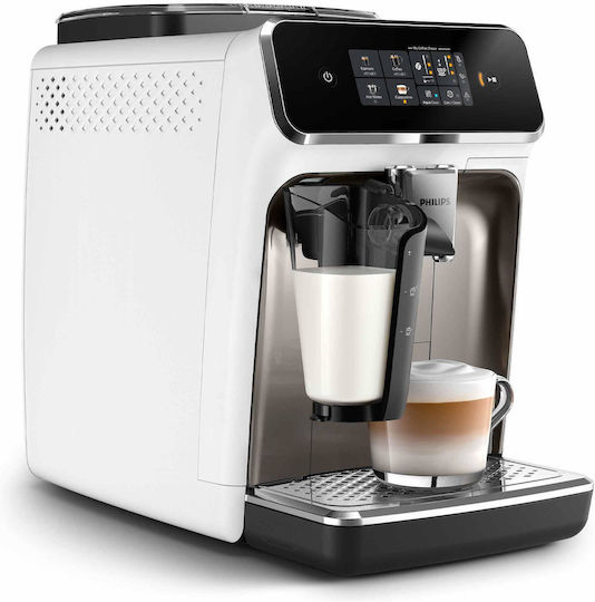Philips Series 2300 Αυτόματη Μηχανή Espresso 1500W Πίεσης 15bar για Cappuccino με Μύλο Άλεσης Λευκή EP2333/40