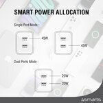 4Smarts Ladegerät ohne Kabel GaN mit 2 USB-C Anschlüsse 45W Stromlieferung Weißs
