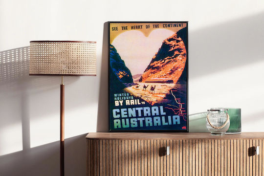 Commonwealth Railways Poster -- "see The Heart Of The Continent – Winter Holidays By Rail To Central Australia" (publicising The Central Australia Railway) Commonwealth Railways Poster -- "see The Heart Of The Continent – Winter Holidays By Rail To Central Australia" (publicising The Central Australia Railway)