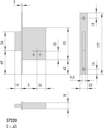 Cisa Recessed Lock Safe deposit box with Center 45mm