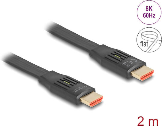 DeLock HDMI 2.1 Ultra High Speed 48Gbps 4K 120Hz HDR VRR Flat Cable HDMI male - HDMI male 2m Μαύρο