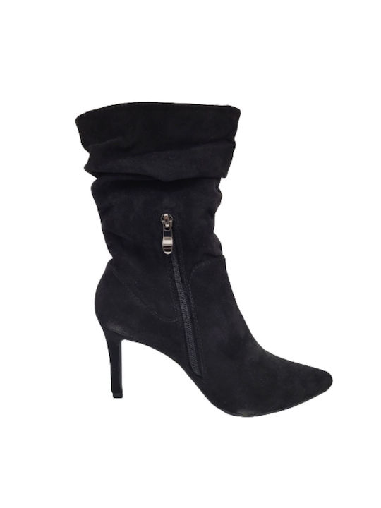 High pointed suede boot Black