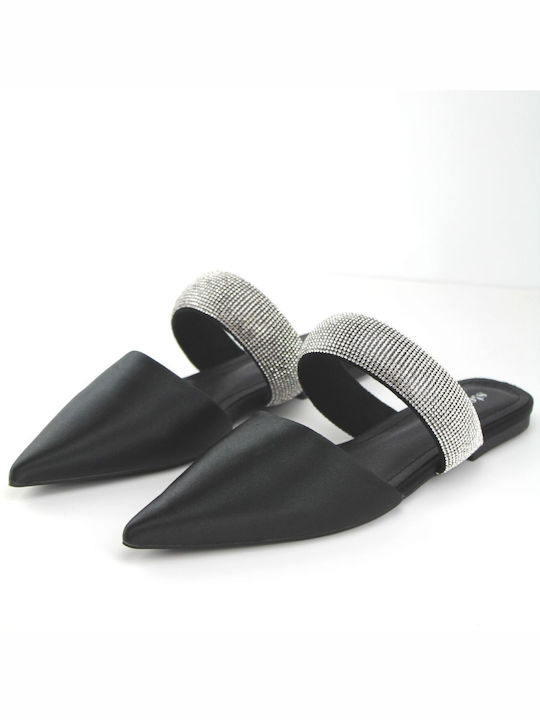 Satin mules with striking strap Black