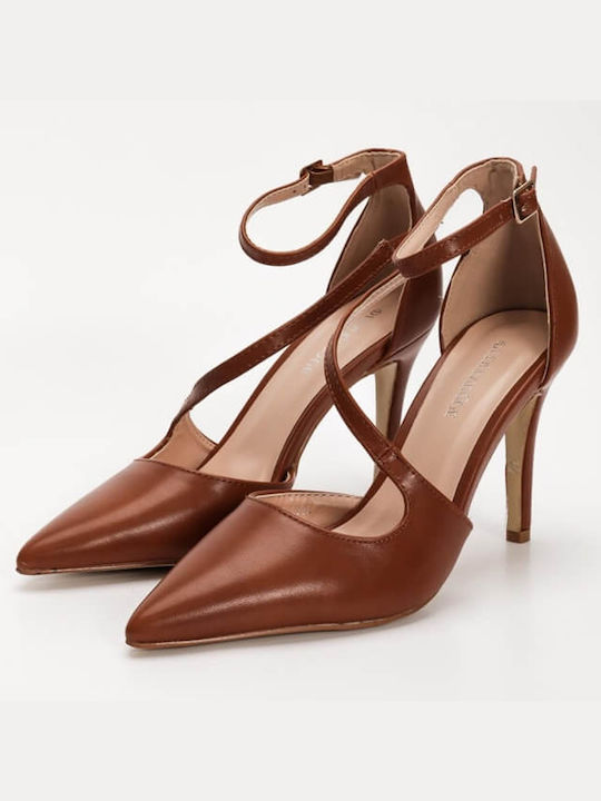 Pointed Toe Heels with Strap and Brown Strap