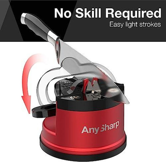 Anysharp Pro Метална Острилка за Ножове Безопасна с Вакуумно Закрепване Заточва Всички Кухненски Ножове Идеална за Закалена Стомана и Назъбени Остриета Най-добрата в Света Компактна Един Размер Дълбоко Червен Метал