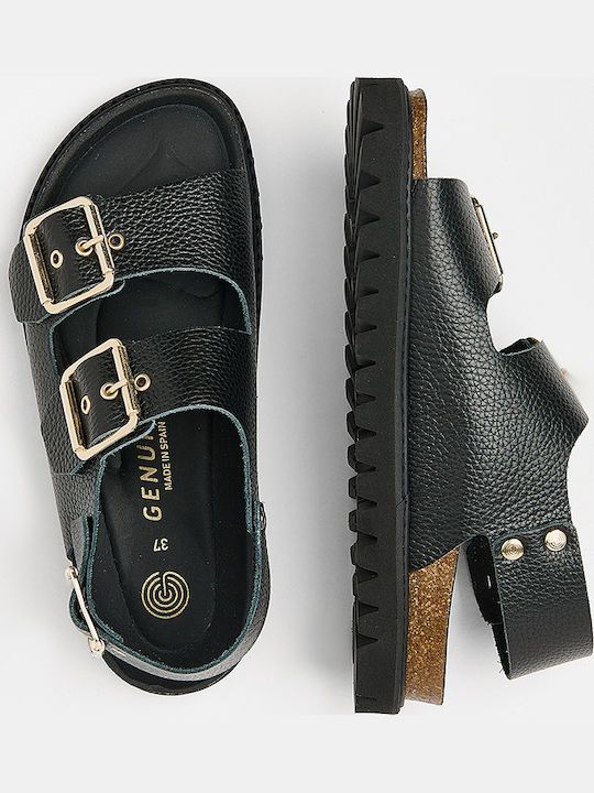 Leather Women's Flat Sandals Anatomic in Black Color