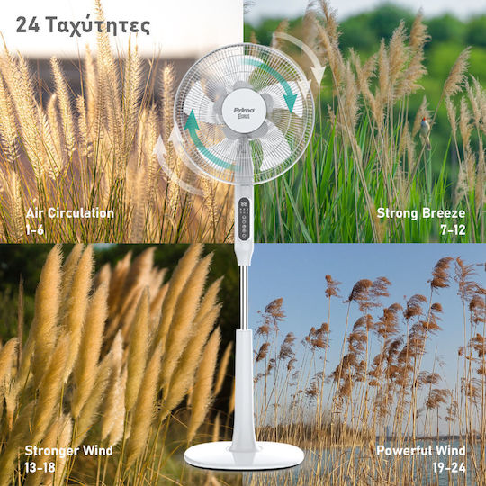 Primo PRSF-80614D Pedestal Fan 30W With Remote Control White