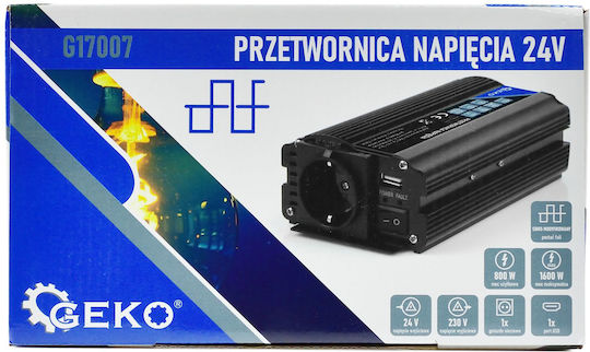Geko Invertor Auto Modificat Sine Wave 1600W pentru Convertirea 12V DC în 230V AC