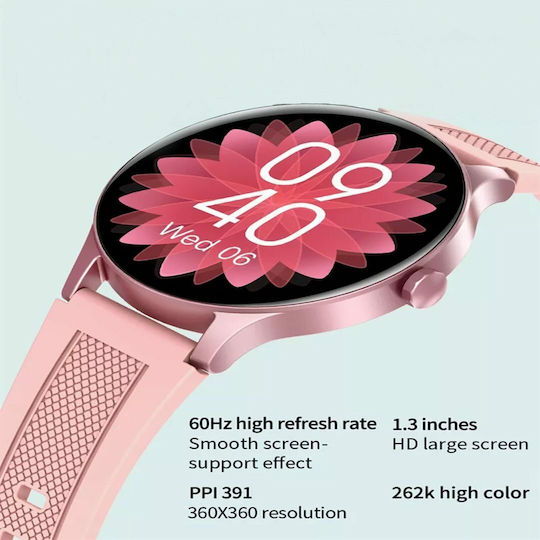 Aoke NY20 Smartwatch (Ροζ - Χρυσή κάσα / Μαύρο λουρί σιλικόνης)