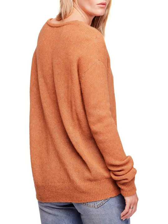 Free People Women's Long Sleeve Sweater with V Neckline terracotta