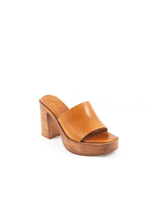 Sante Heel Leather Mules Tabac Brown