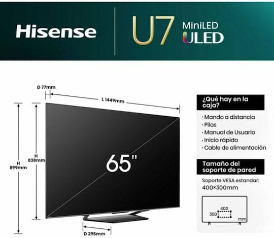Hisense Смарт Телевизор 65" 4K UHD Mini LED U7N HDR (2024)
