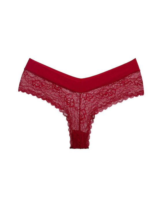 Brazilian Slip with seamless lace | 819 RED