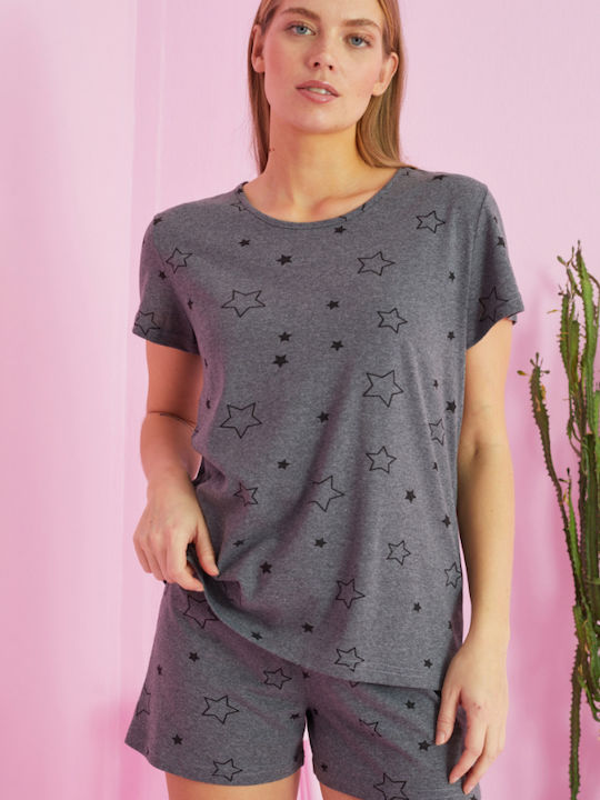 Siyah Inci De vară Set Pijamale pentru Femei De bumbac Dark Grey